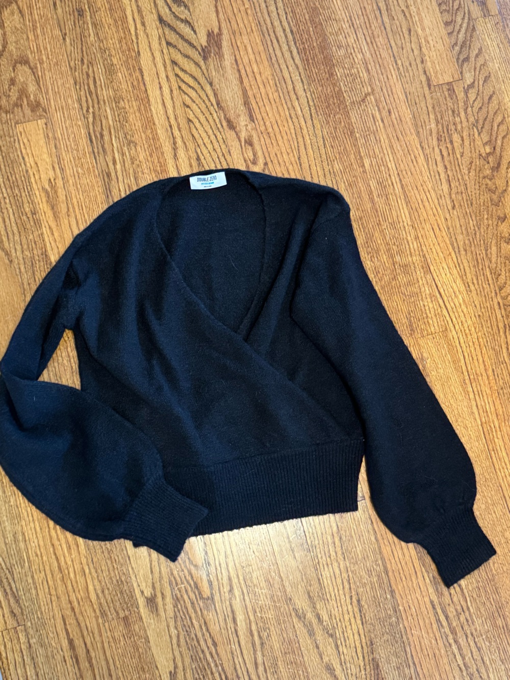 Double Zero Black Wrap-Front V-Neck Pullover Sweater